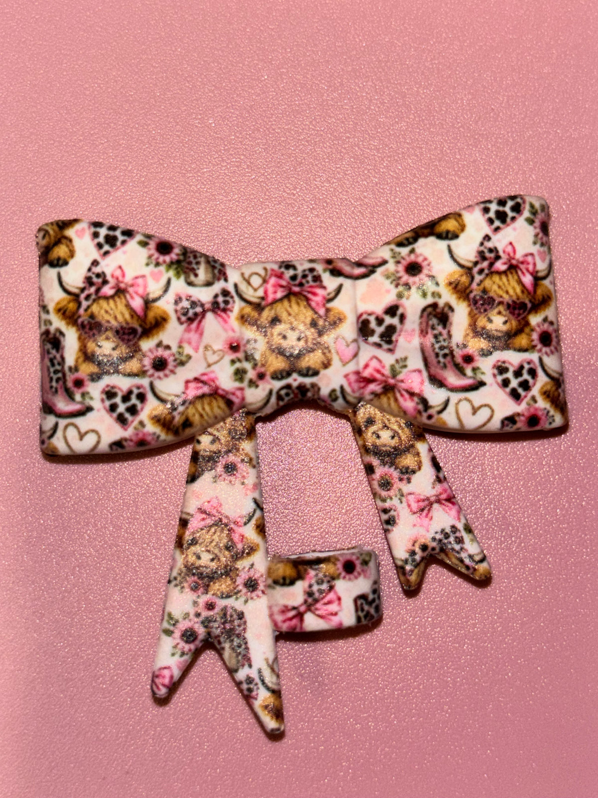 Highland Cows Pink Boots & Leopard Hearts - Bow