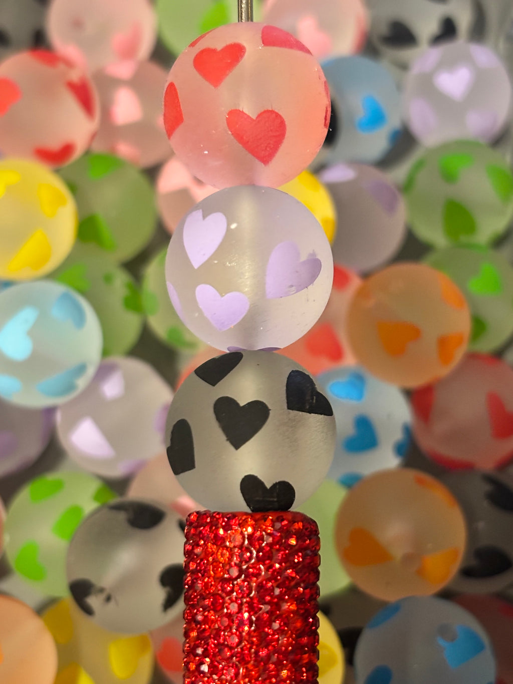 Multicolor Heart Print Frosted 20mm (5pcs)