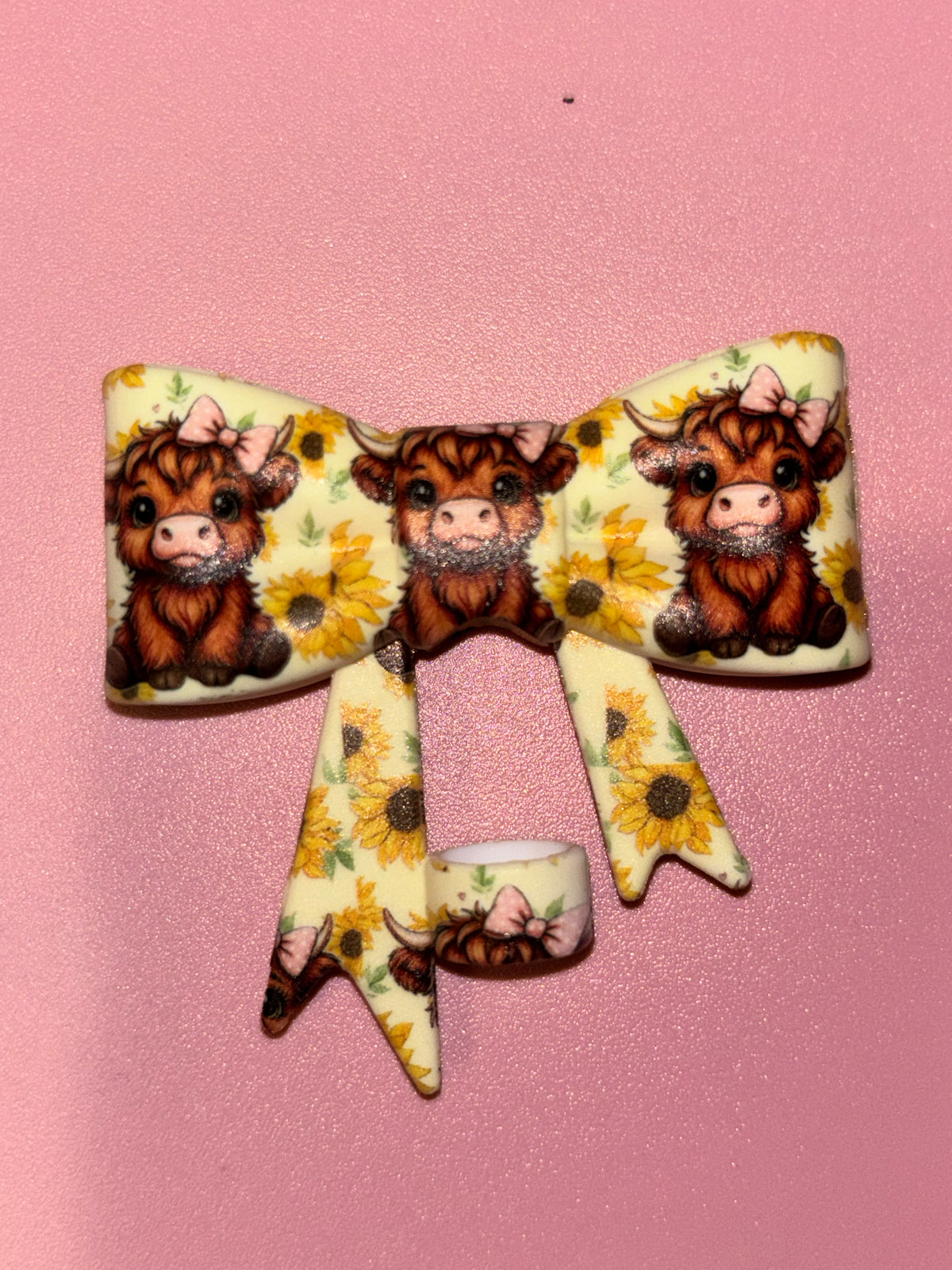 Baby Highland Cows Pink Bows & Sunflowers - Bow