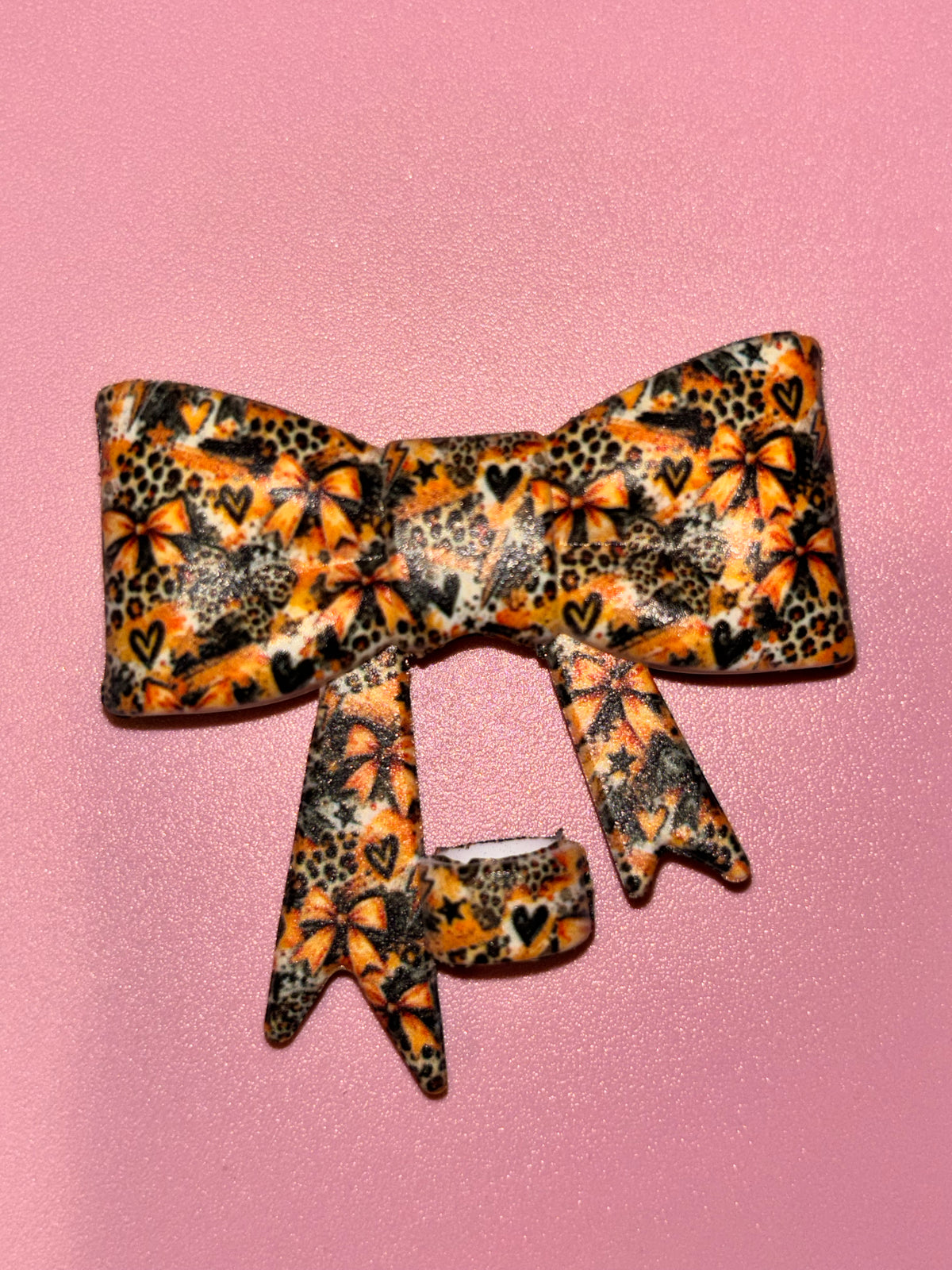 Candy Corn Orange Bows & Leopard Hearts - Bow