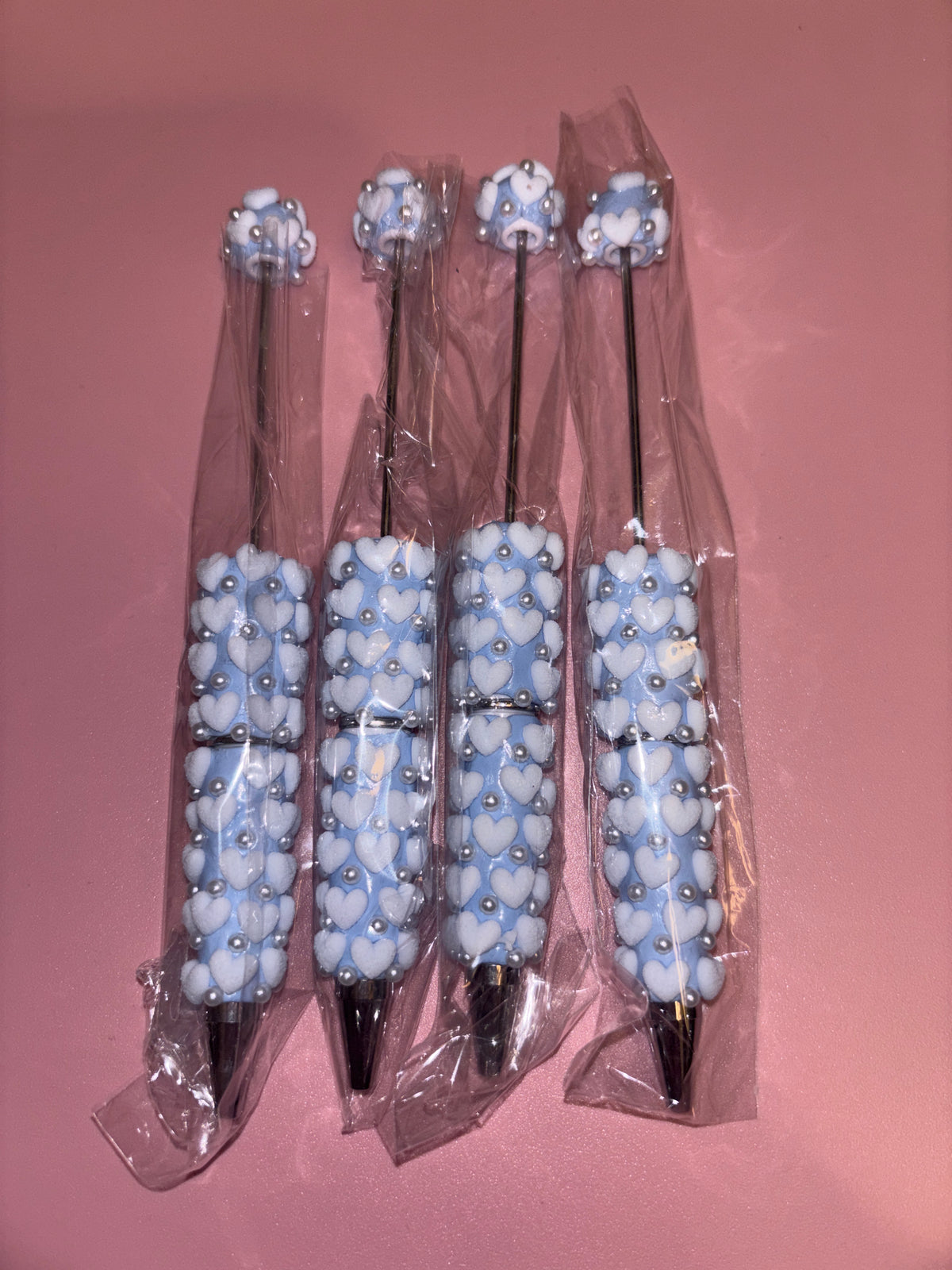 Light Blue Fuzzy Hearts Pen