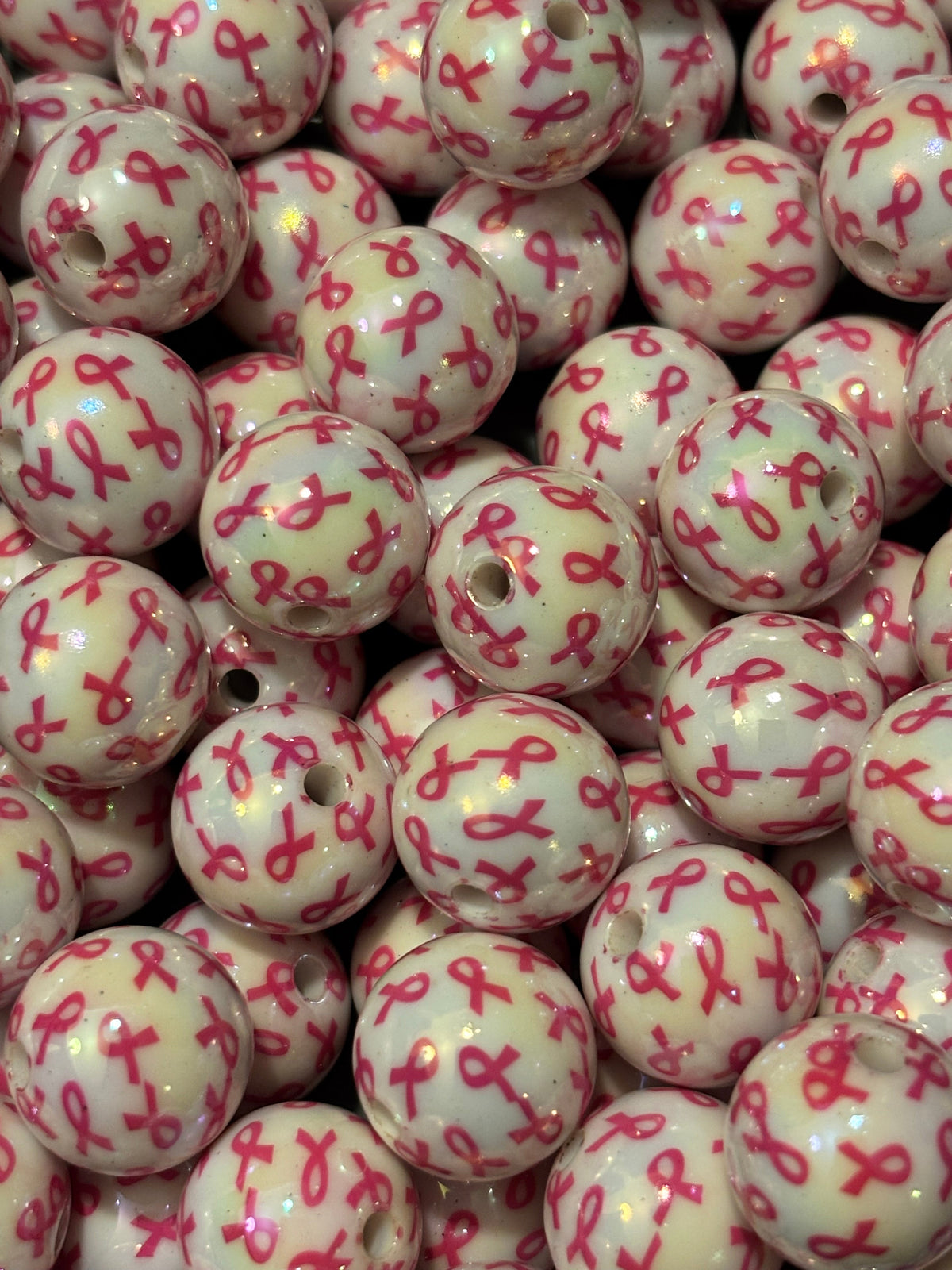Pink Ribbon Shimmer Round Beads (10pcs)