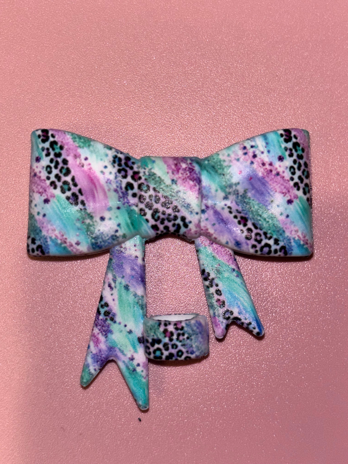 Pastel Teal Pink & Purple Leopard Swirls - Bow