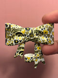 Iowa Hawkeyes Black & Gold Leopard Hearts - Bow