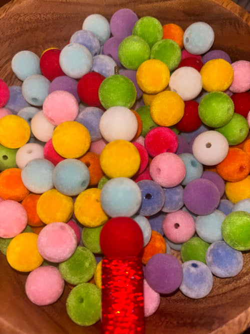 16mm Flocked Round Beads (20pcs)