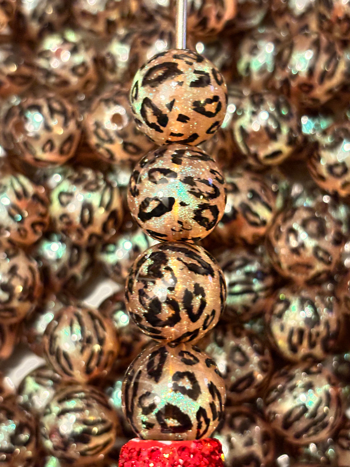 Gold Shimmer Leopard Print Round Beads - 16mm (10pcs)