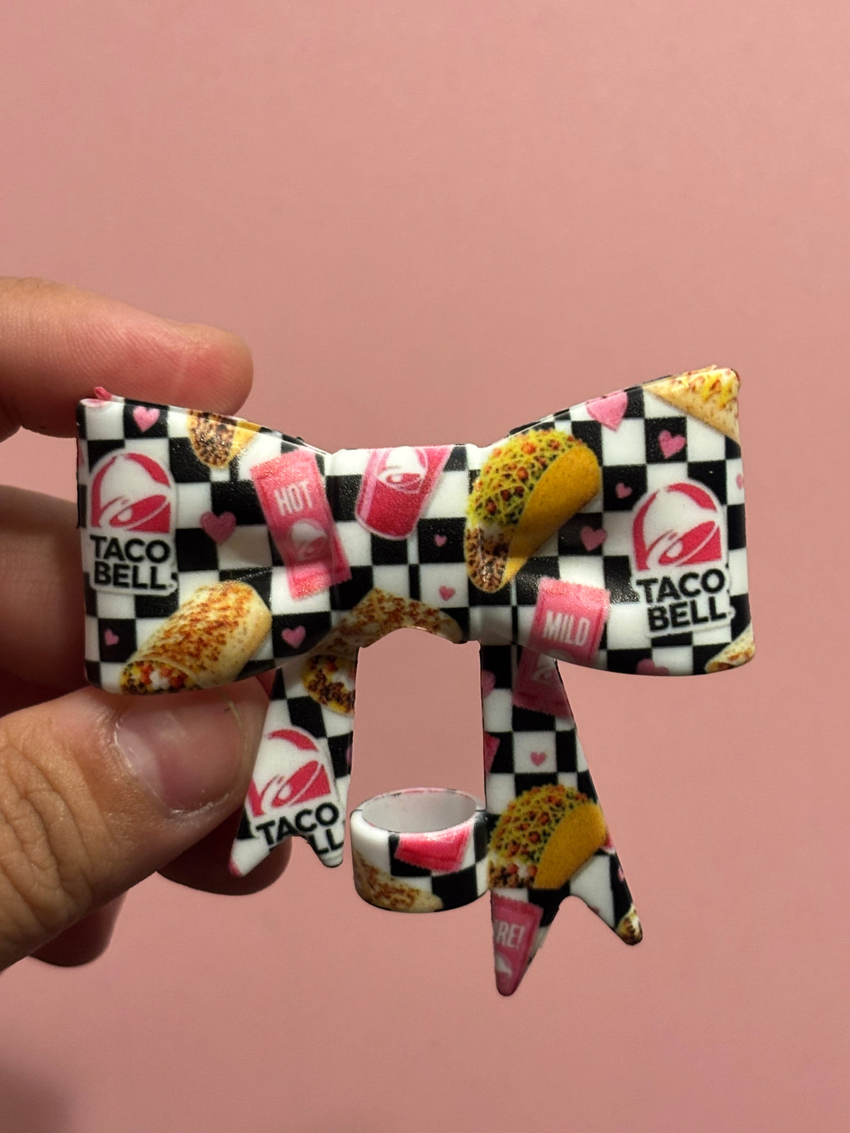 Taco Bell Checkerboard & Pink Hearts - Bow