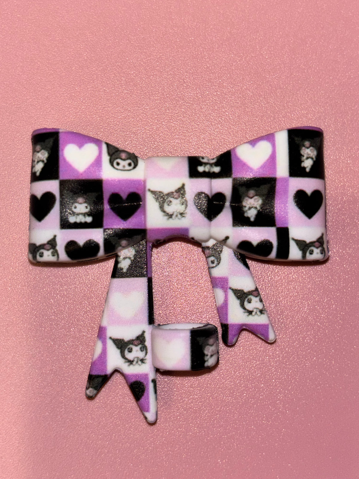 Kuromi Purple Checkerboard Hearts - Bow
