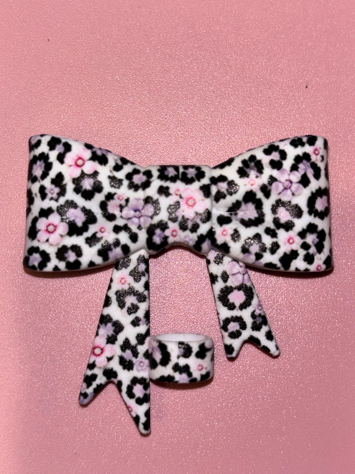 Black Leopard Spots & Pastel Pink Purple Flowers - Bow