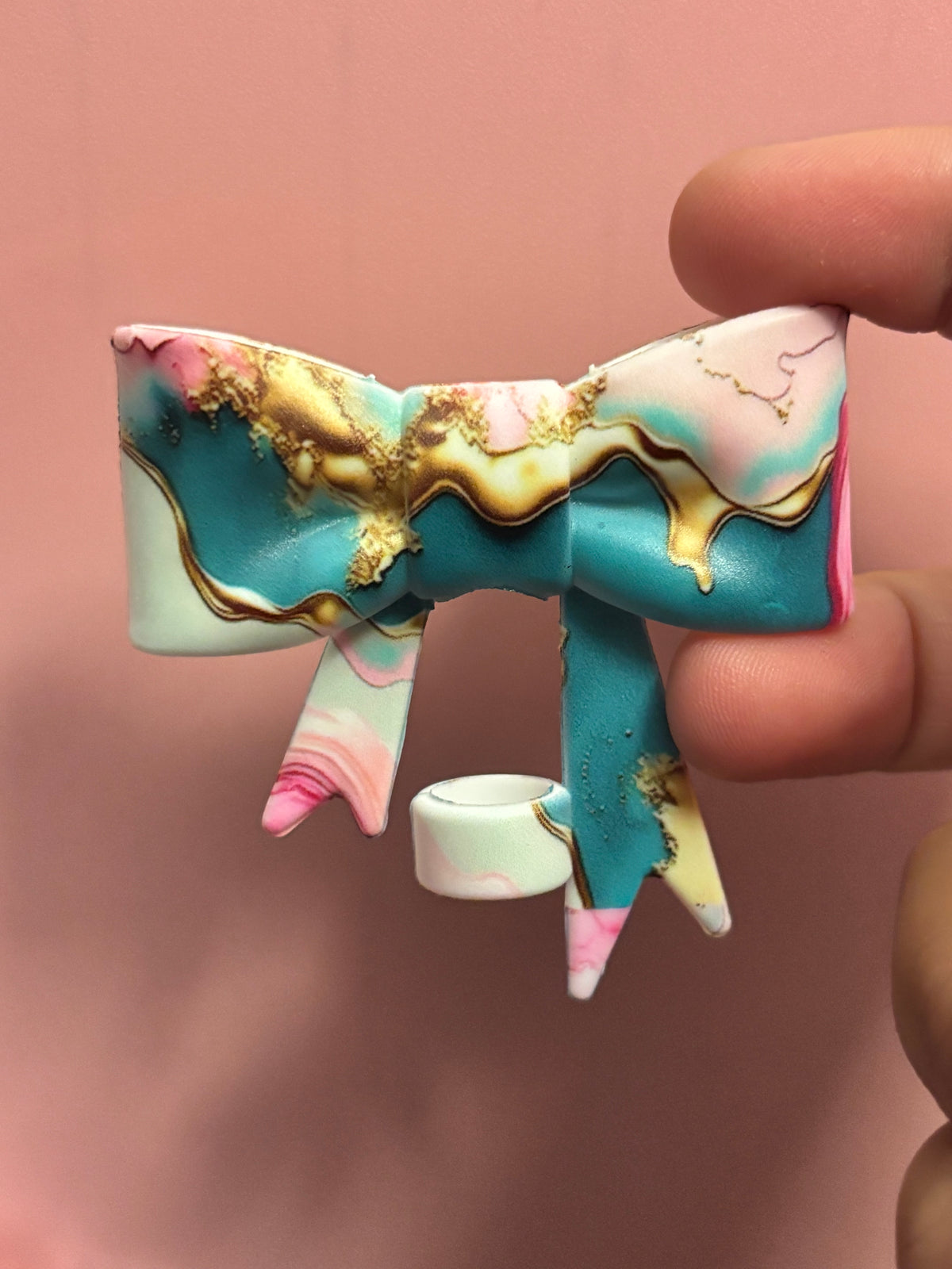 Teal Pink & Gold Marble - Bow