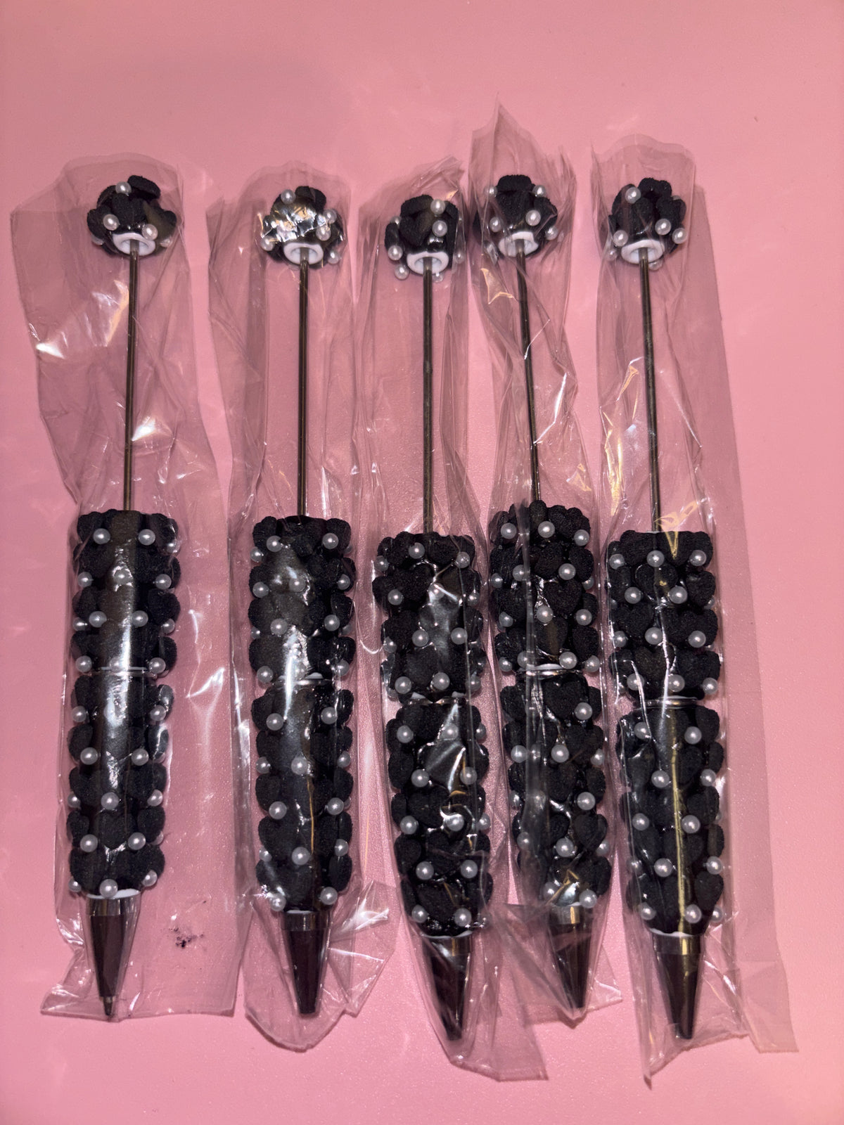 Black Fuzzy Hearts Pen