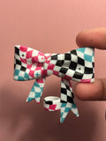 Pink Teal & Black Checkerboard - Bow