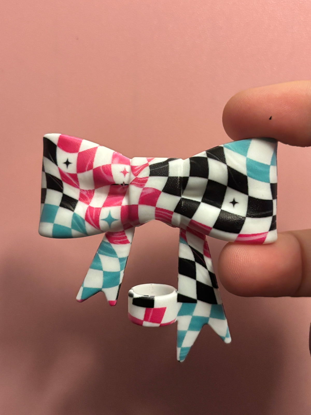 Pink Teal & Black Checkerboard - Bow