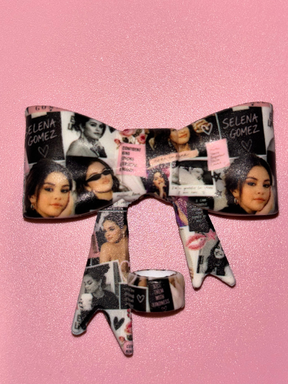 Selena Gomez Pink & Black Scrapbook Collage - Bow