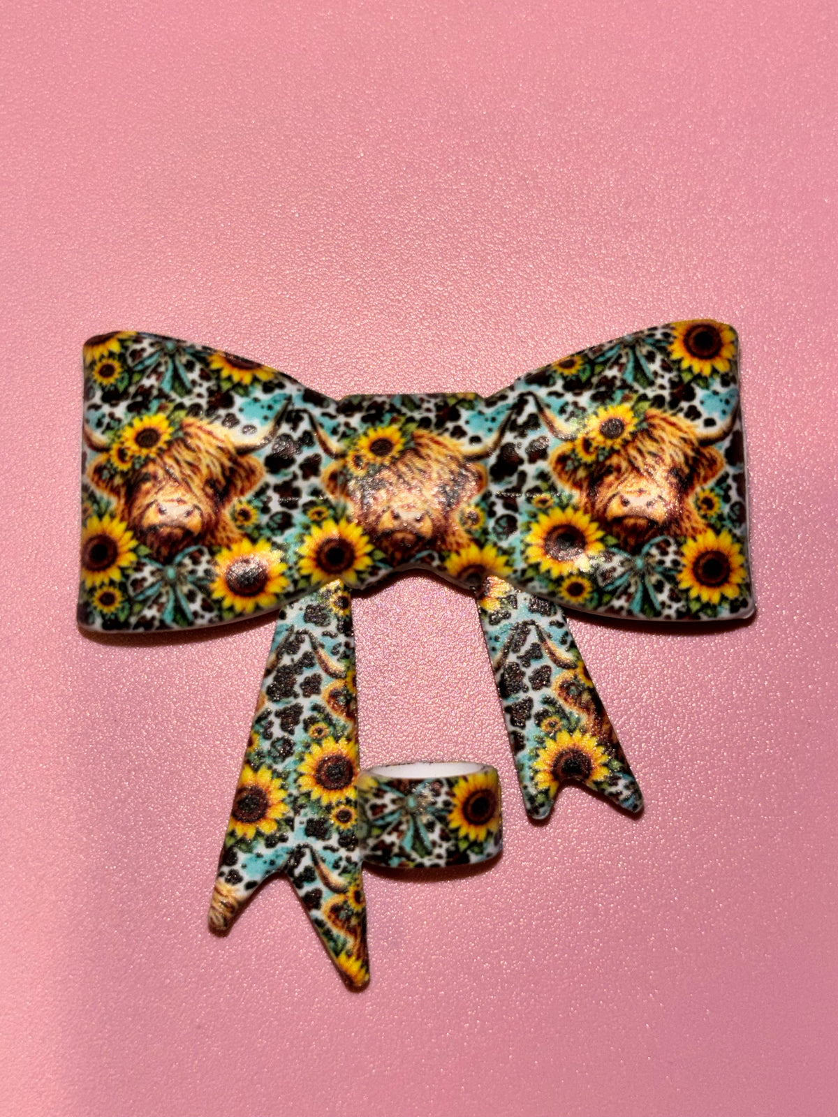 Highland Cows Sunflowers & Teal Leopard - Bow