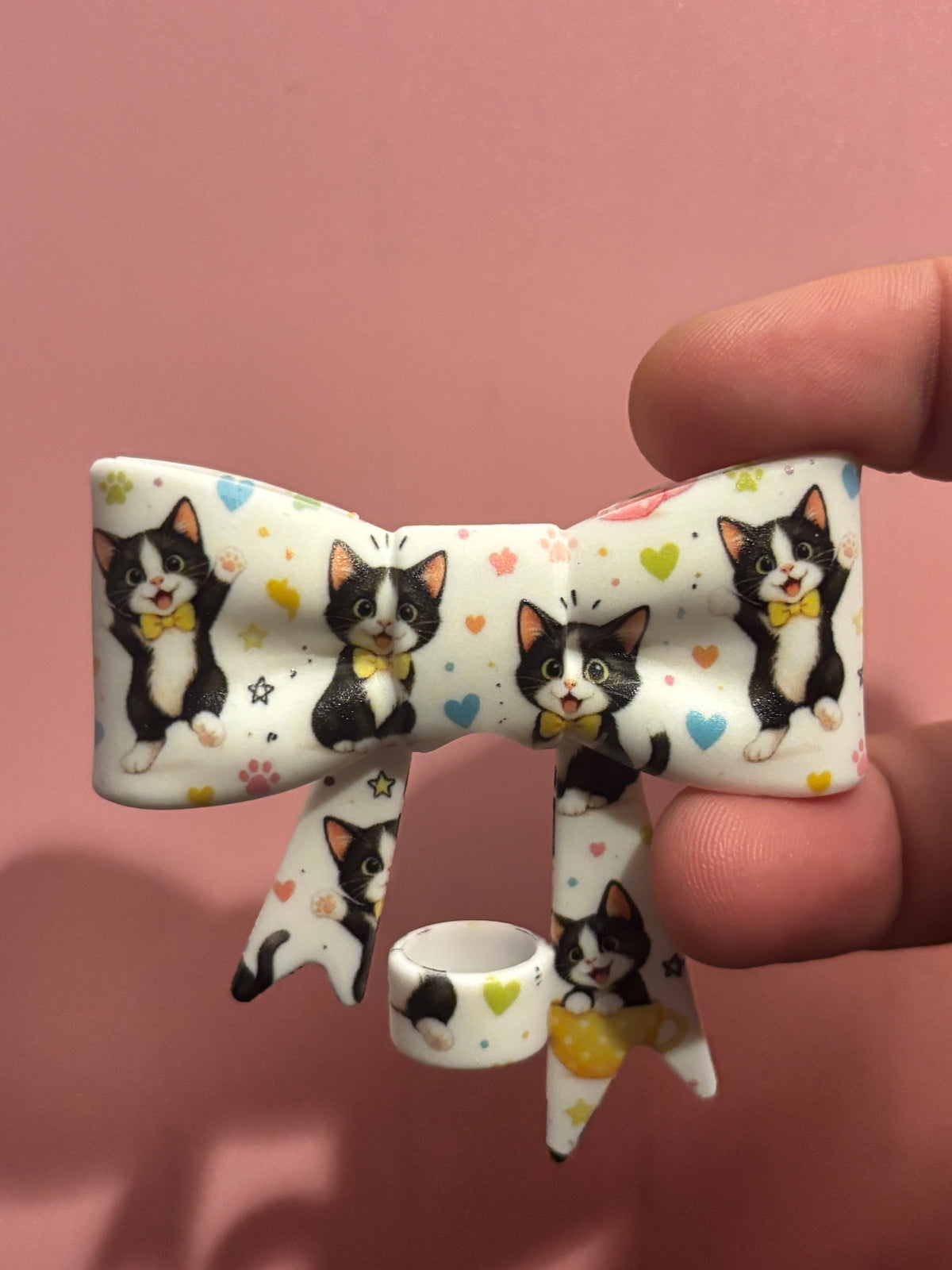 Tuxedo Cats & Pastel Hearts - Bow