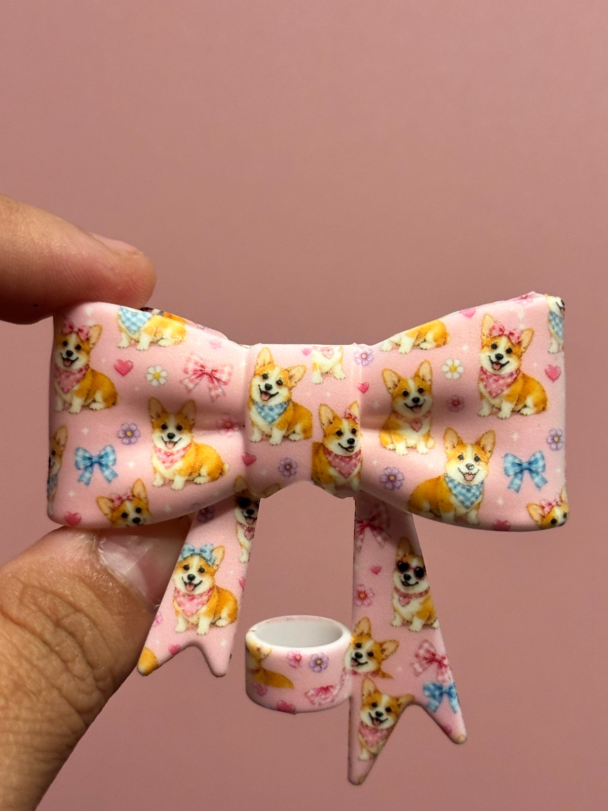 Corgis Pink Hearts & Gingham Bows - Bow