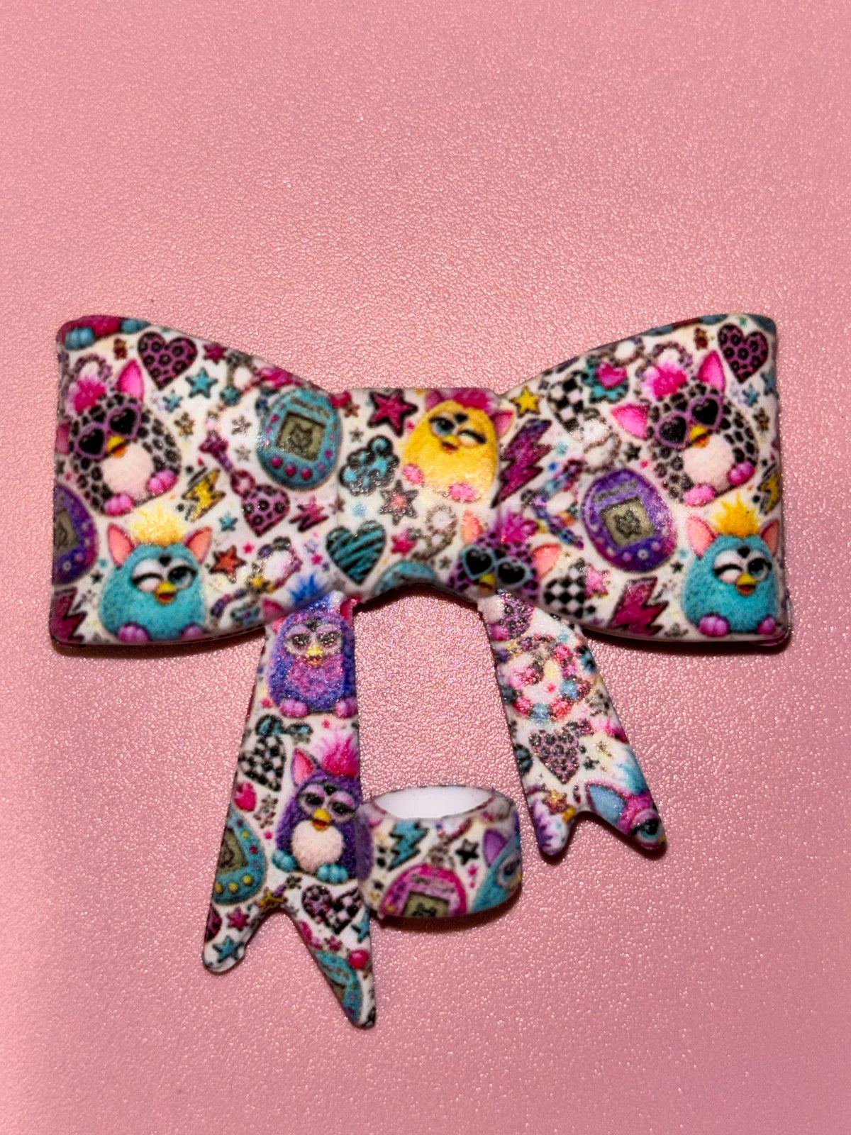 Furby & Tamagotchi Neon Leopard Hearts - Bow
