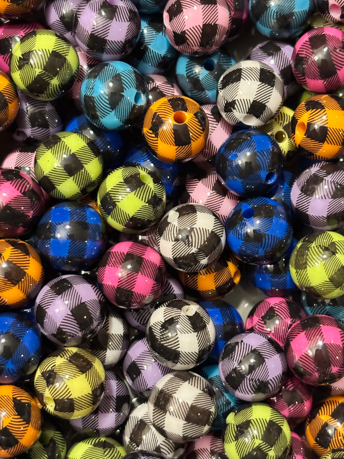 Multicolor Buffalo Plaid Round Beads - Mix (10pcs)