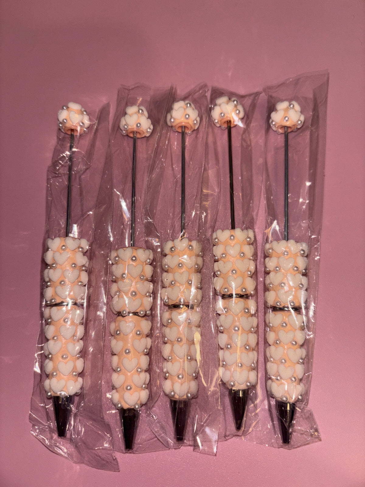 Cream Fuzzy Hearts Pen