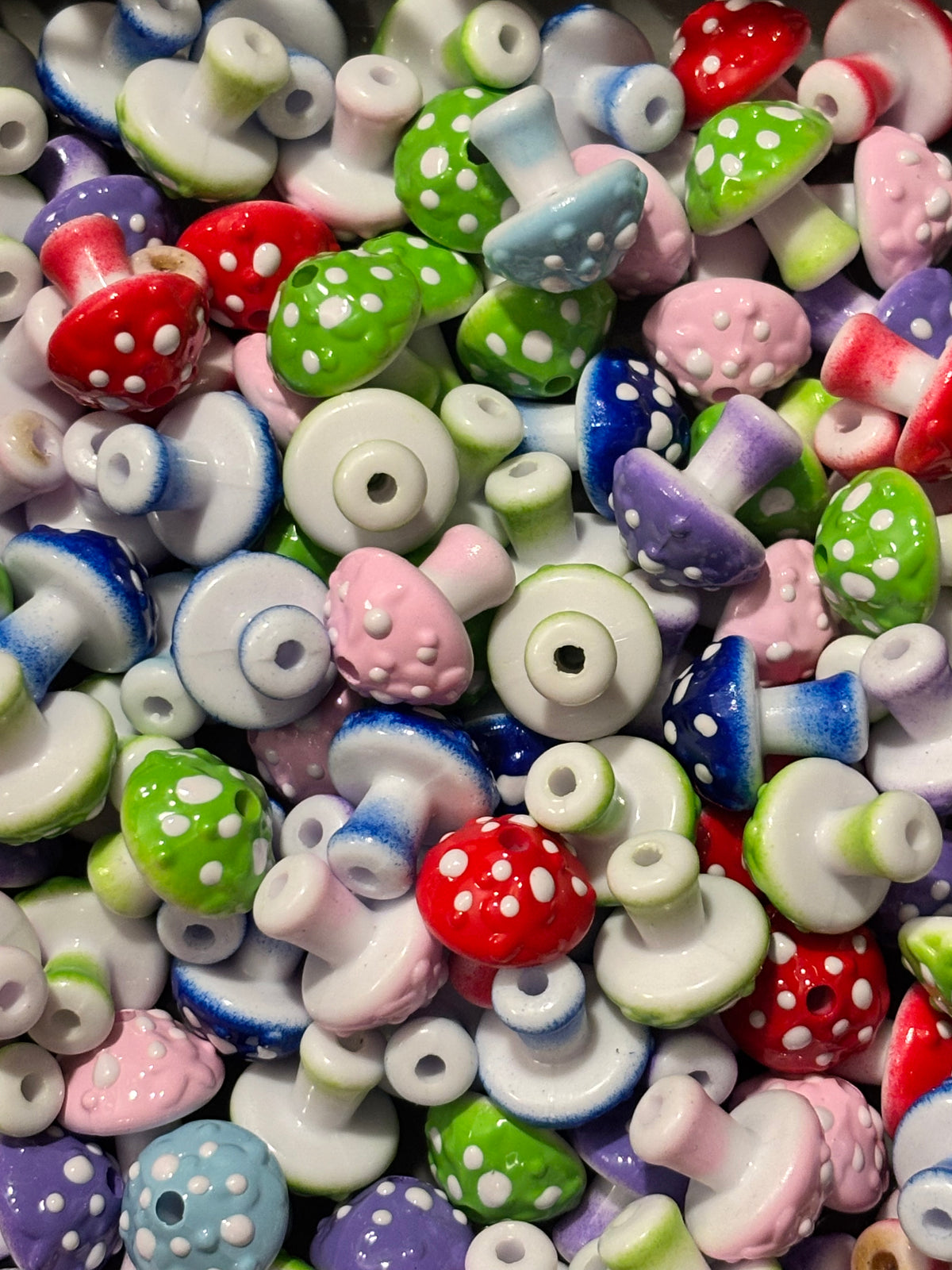 Colorful Polka Dot Mushroom Beads (10pcs)