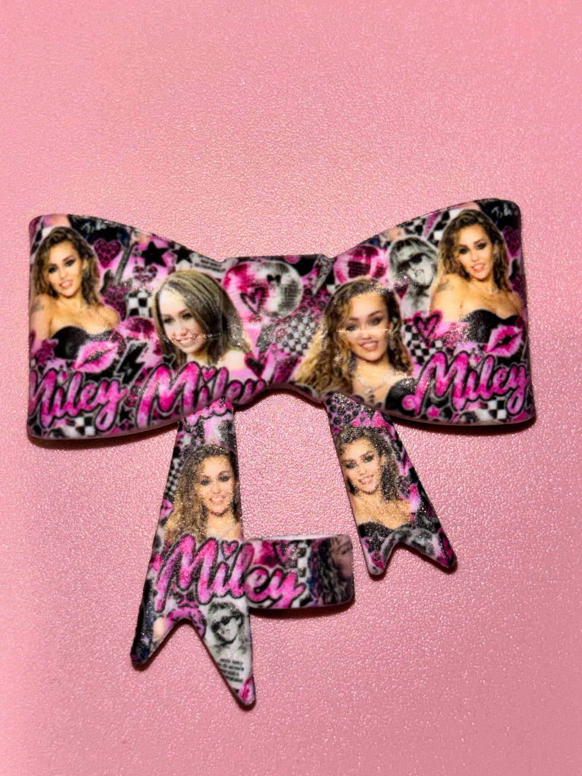 Miley Cyrus Pink & Black Checkerboard Collage - Bow