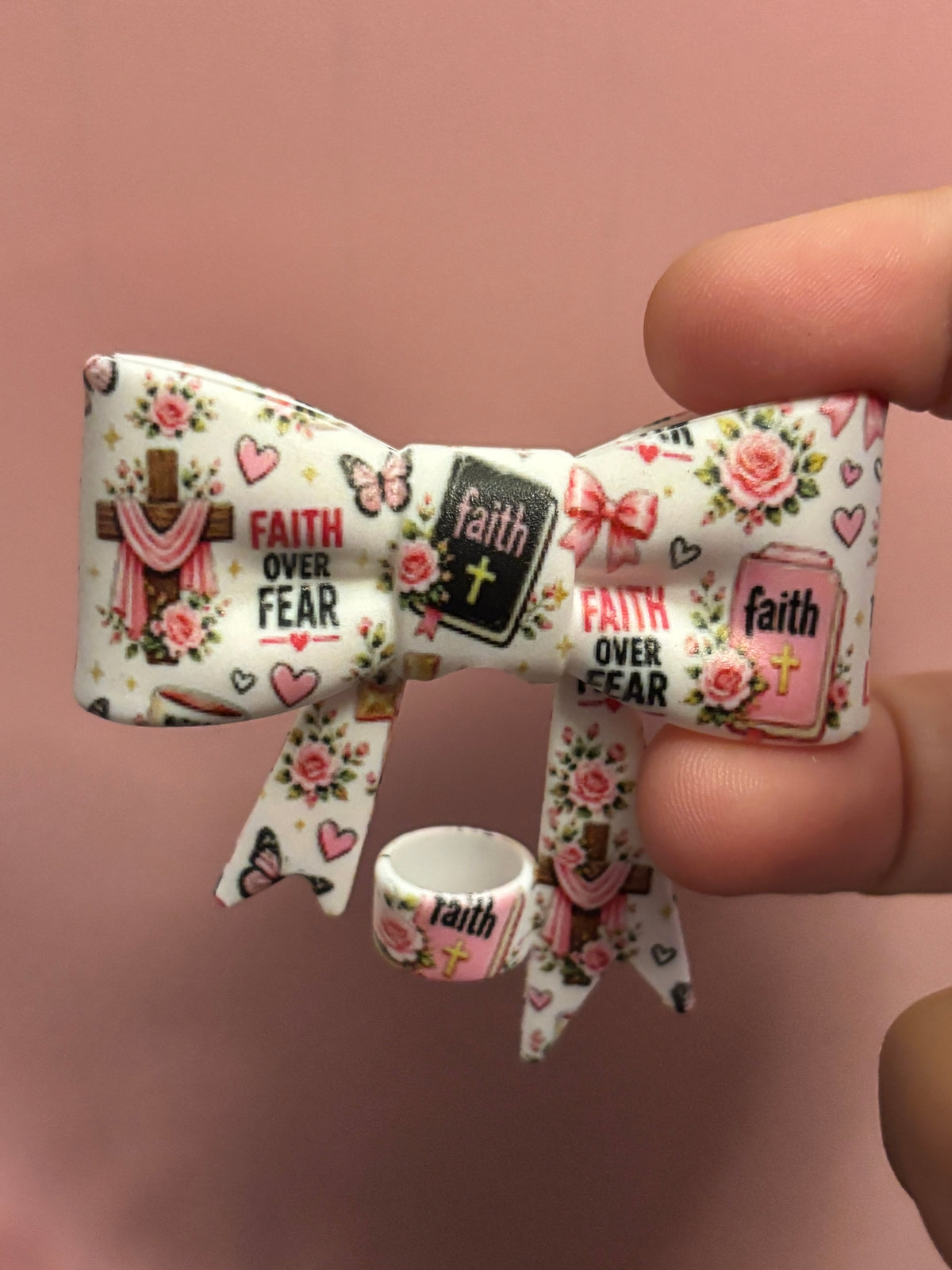 Faith Over Fear Pink Roses - Bow