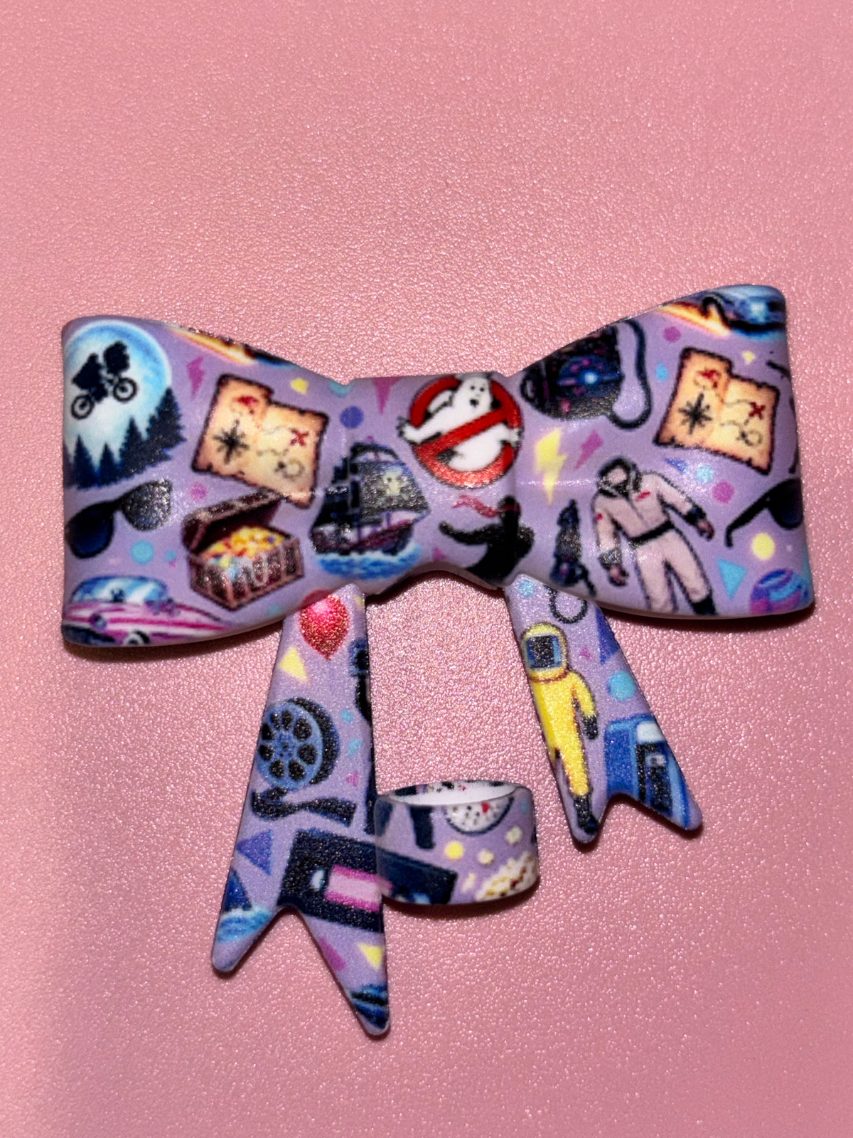 80s Movie Night Purple Icons Collage - Bow