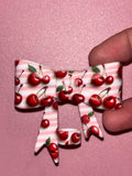 Red Cherries & Pink Stripes - Bow