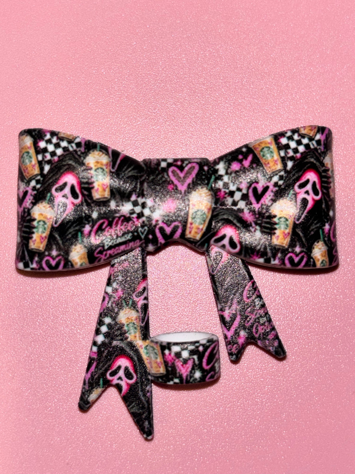 Ghostface Coffee & Screams Pink Checkerboard - Bow