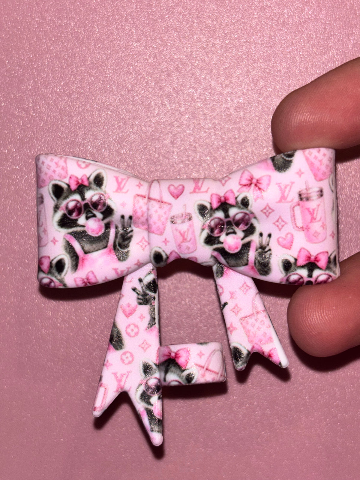 L - Designer Pink Raccoon Bubblegum & Tumblers - Bow
