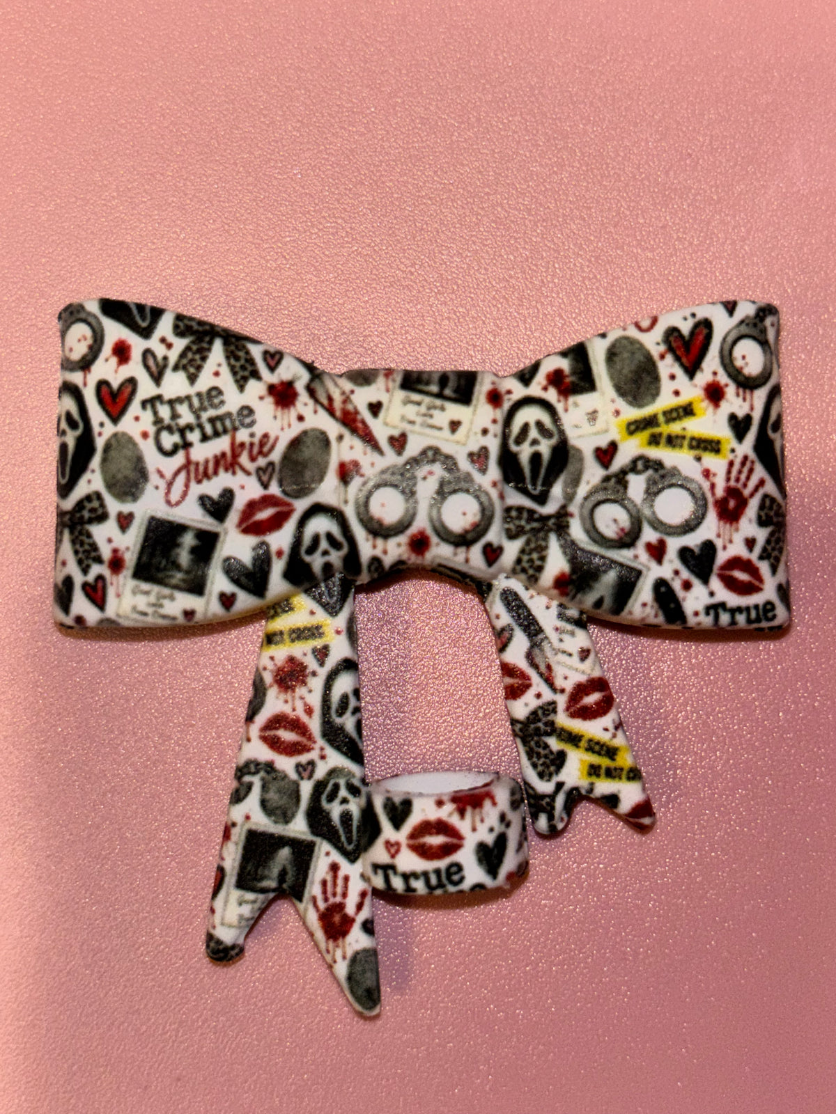True Crime Junkie Ghostface & Handcuffs Collage - Bow