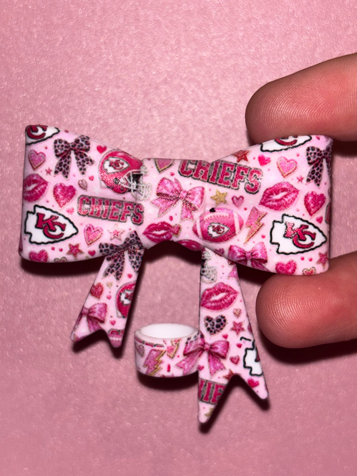 Kansas City Chiefs Pink Hearts & Leopard Bows - Bow