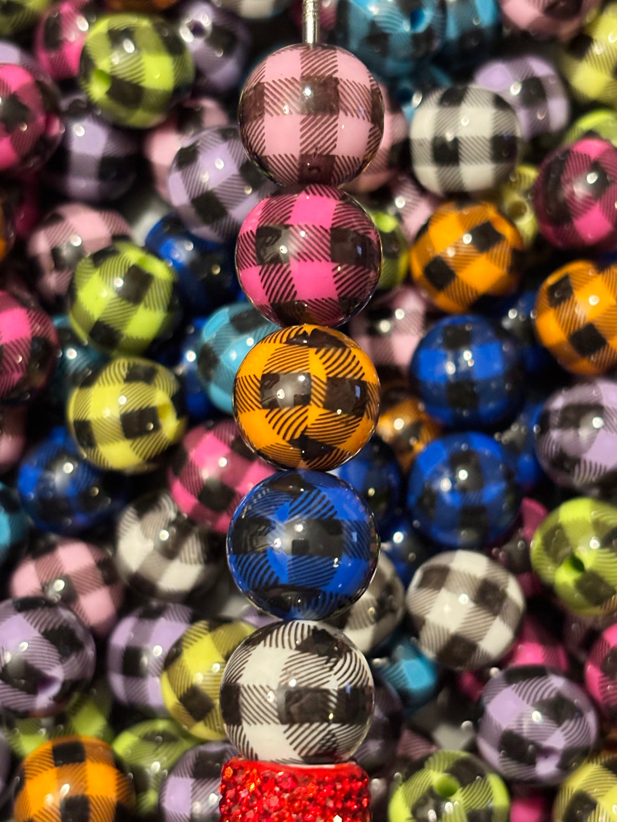 Multicolor Buffalo Plaid Round Beads - Mix (10pcs)