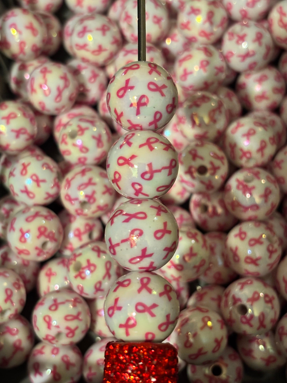 Pink Ribbon Shimmer Round Beads (10pcs)