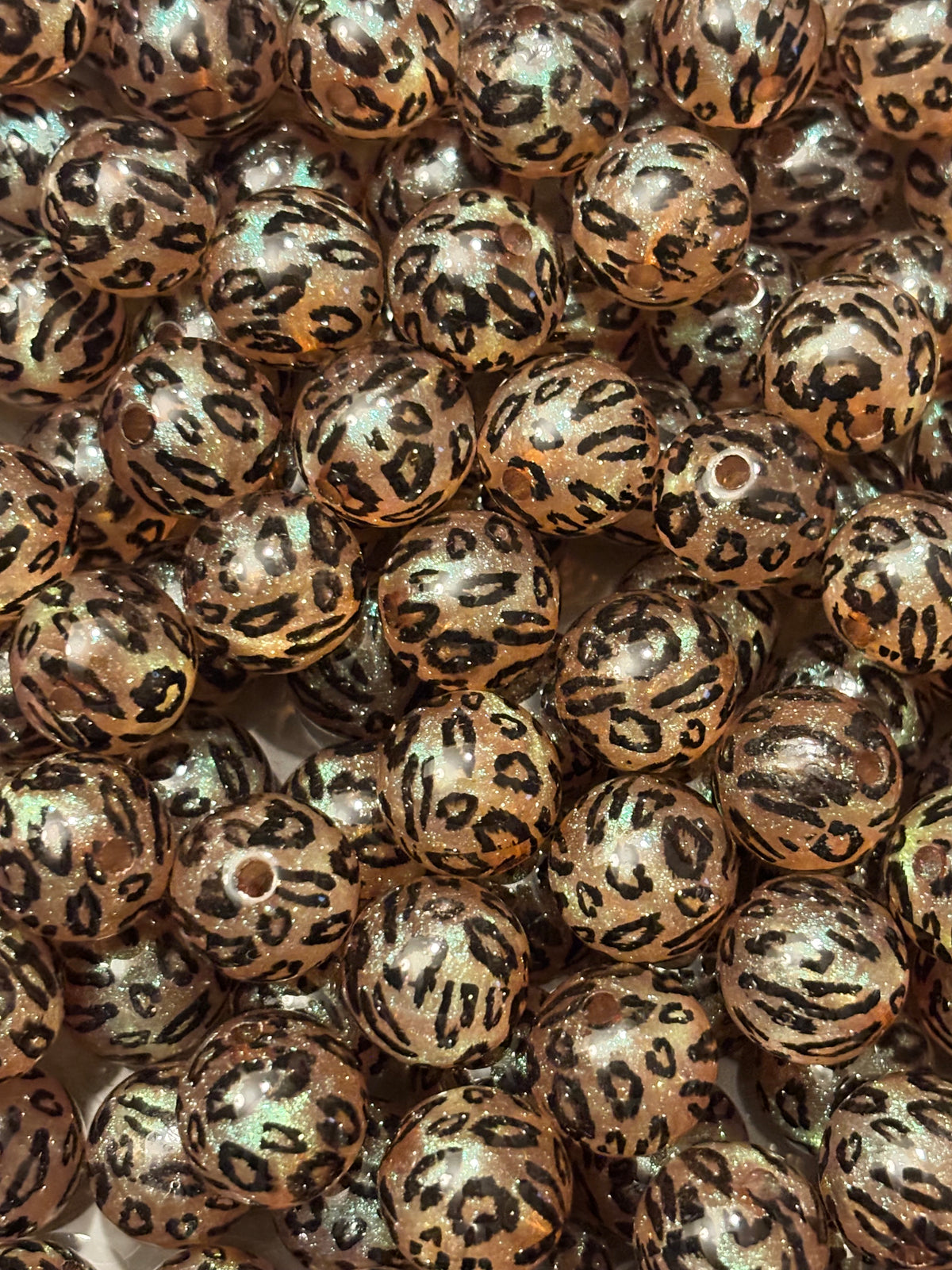 Gold Shimmer Leopard Print Round Beads - 16mm (10pcs)