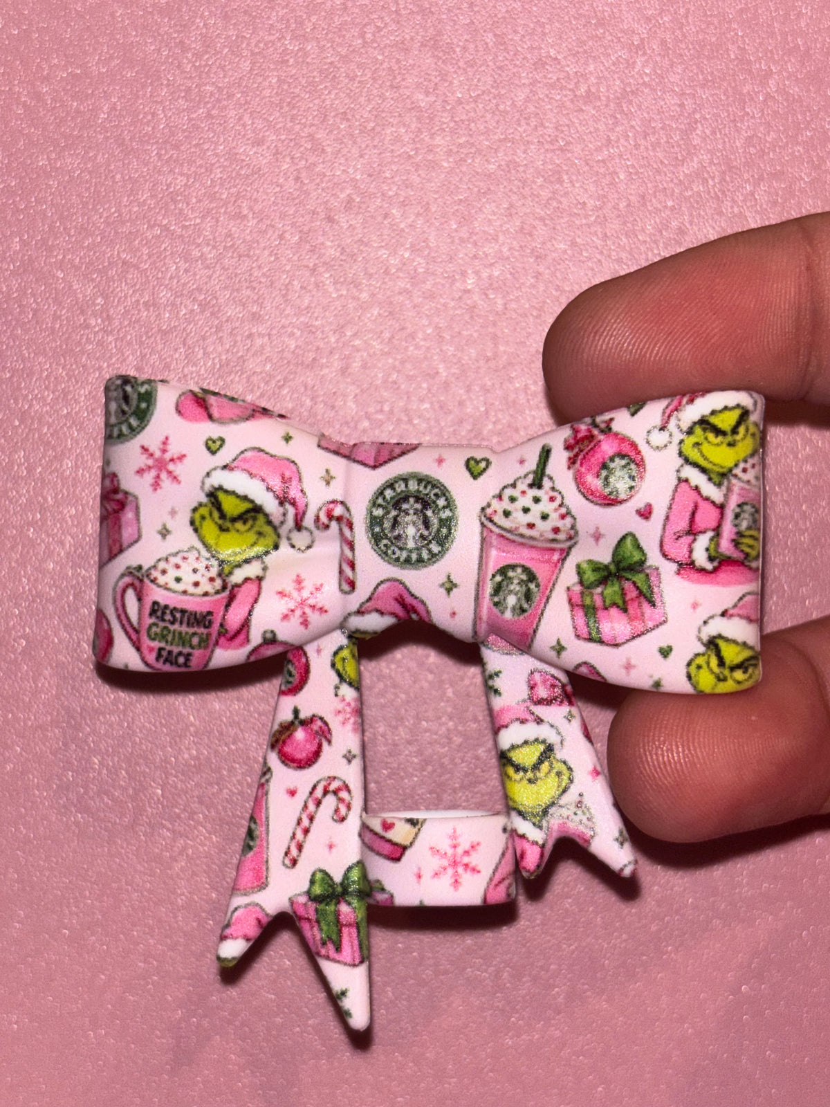 Resting Grinch Face Pink Coffee - Bow