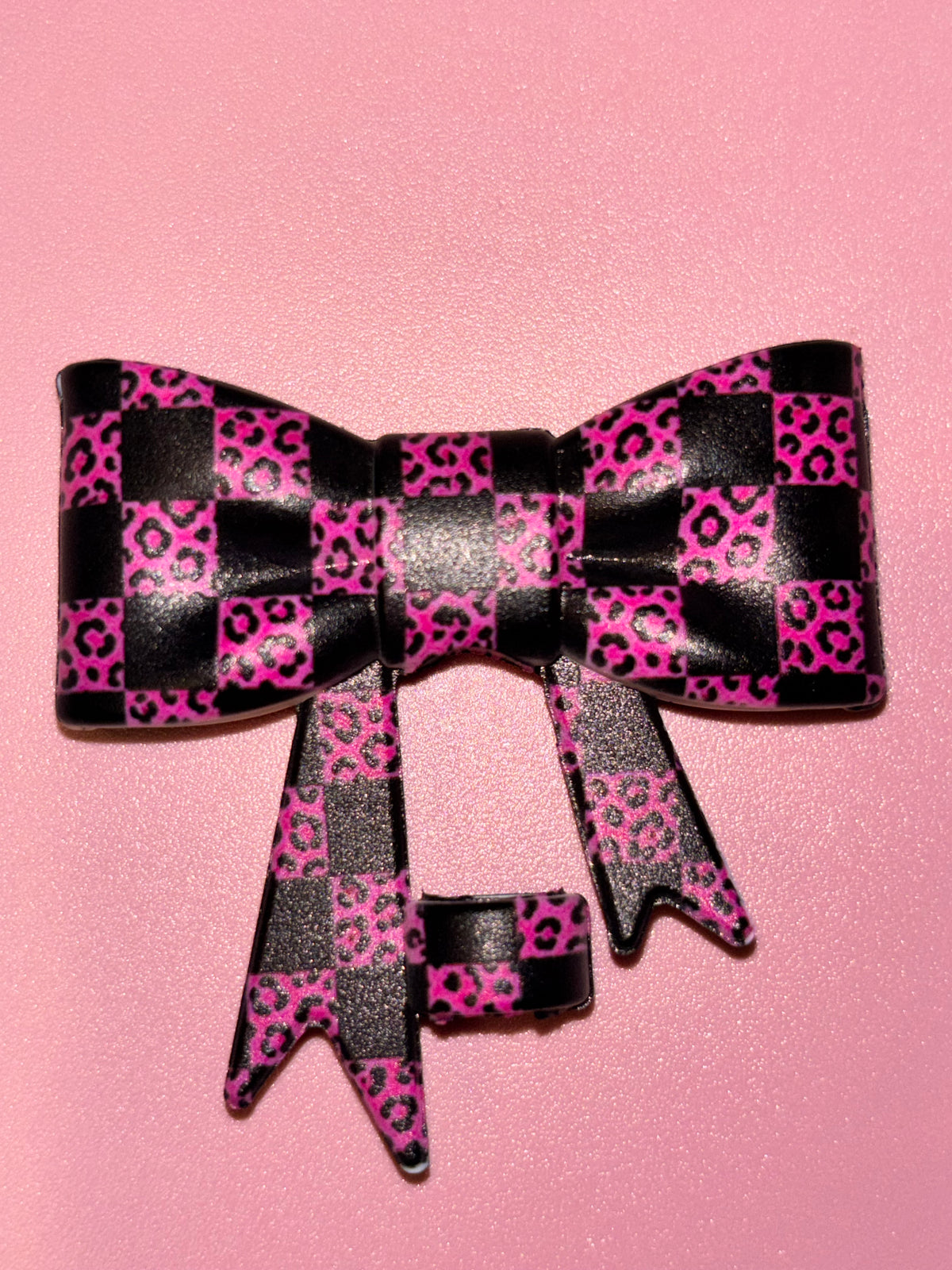 Hot Pink Leopard & Black Checkerboard - Bow