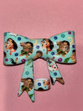 Moana & Maui Teal Tropical Flowers - Bow