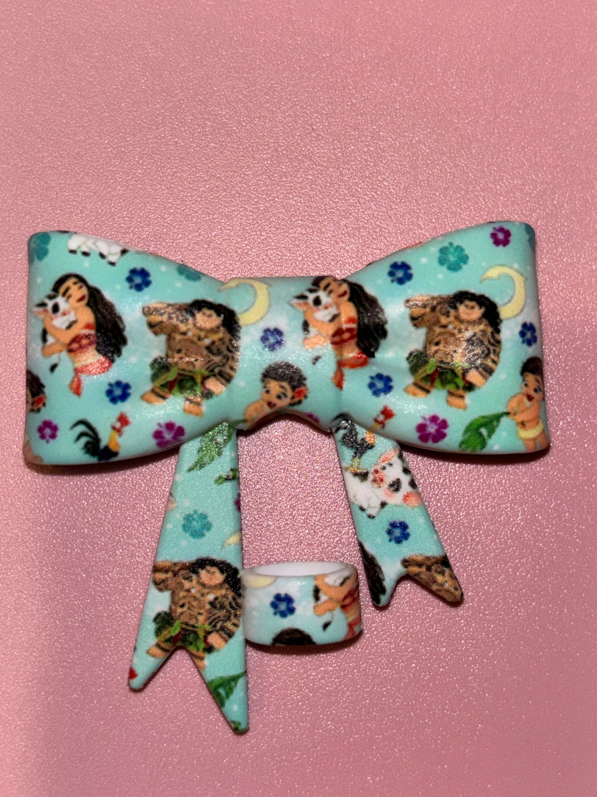 Moana & Maui Teal Tropical Flowers - Bow
