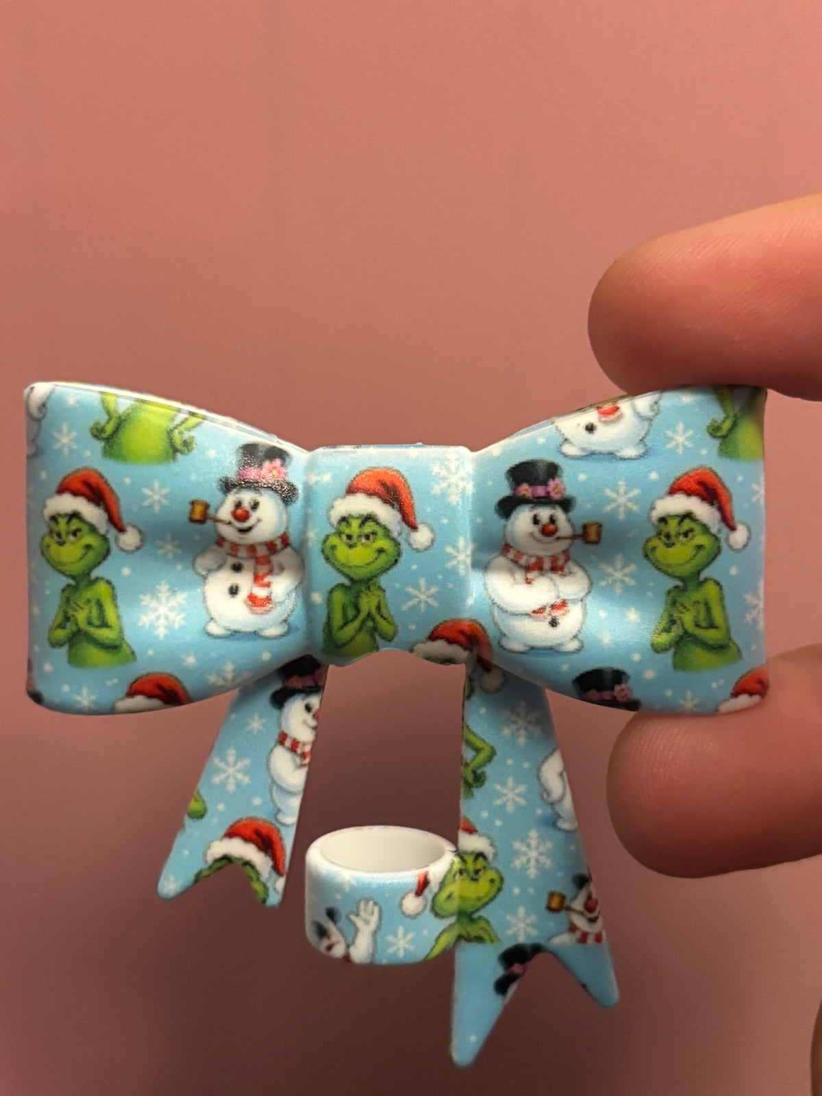 Grinch & Snowman Blue Christmas Bow