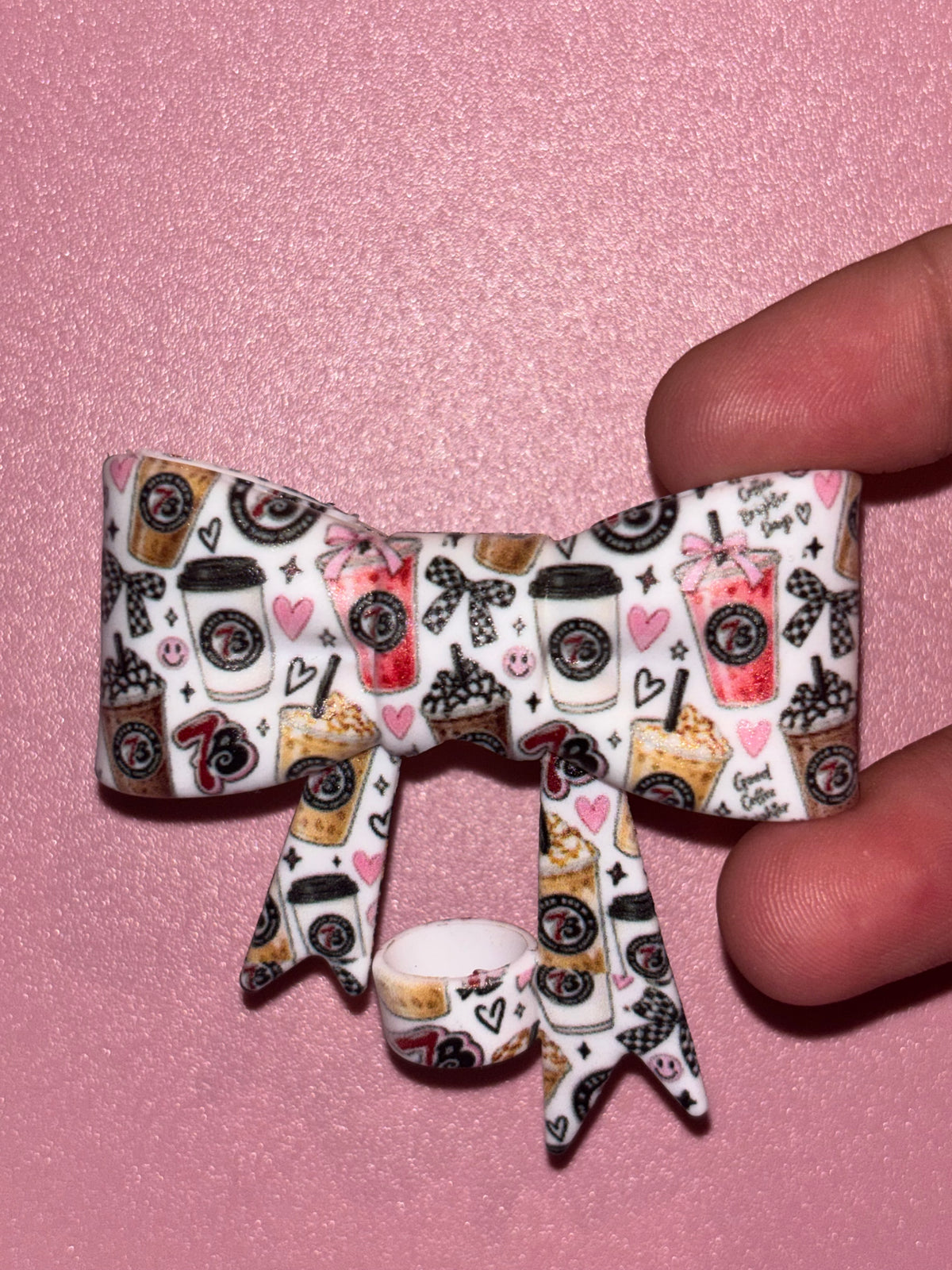7 Brew Coffee Pink Hearts & Checkerboard Bows - Bow