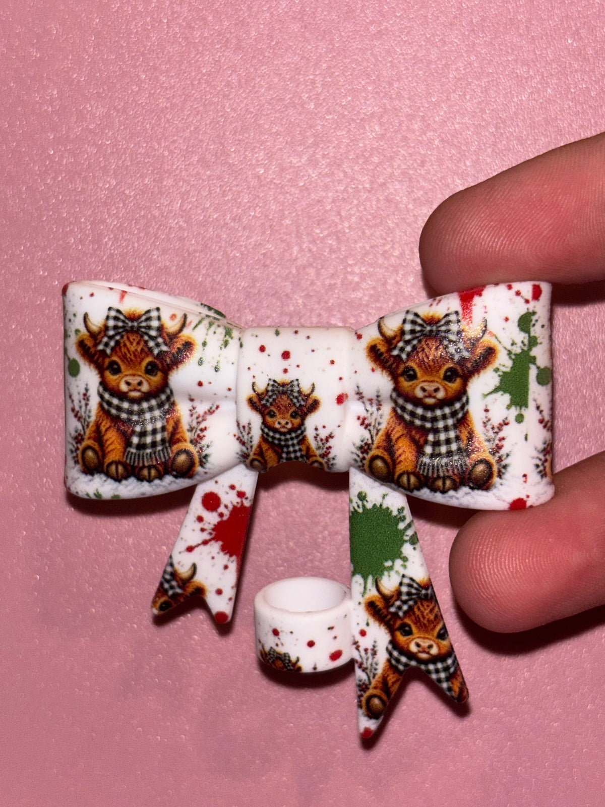 Christmas Highland Cow Gingham Scarf & Bow - Bow
