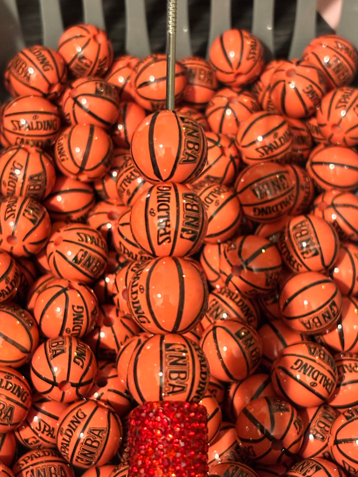 Orange Basketball Round Beads (10pcs)