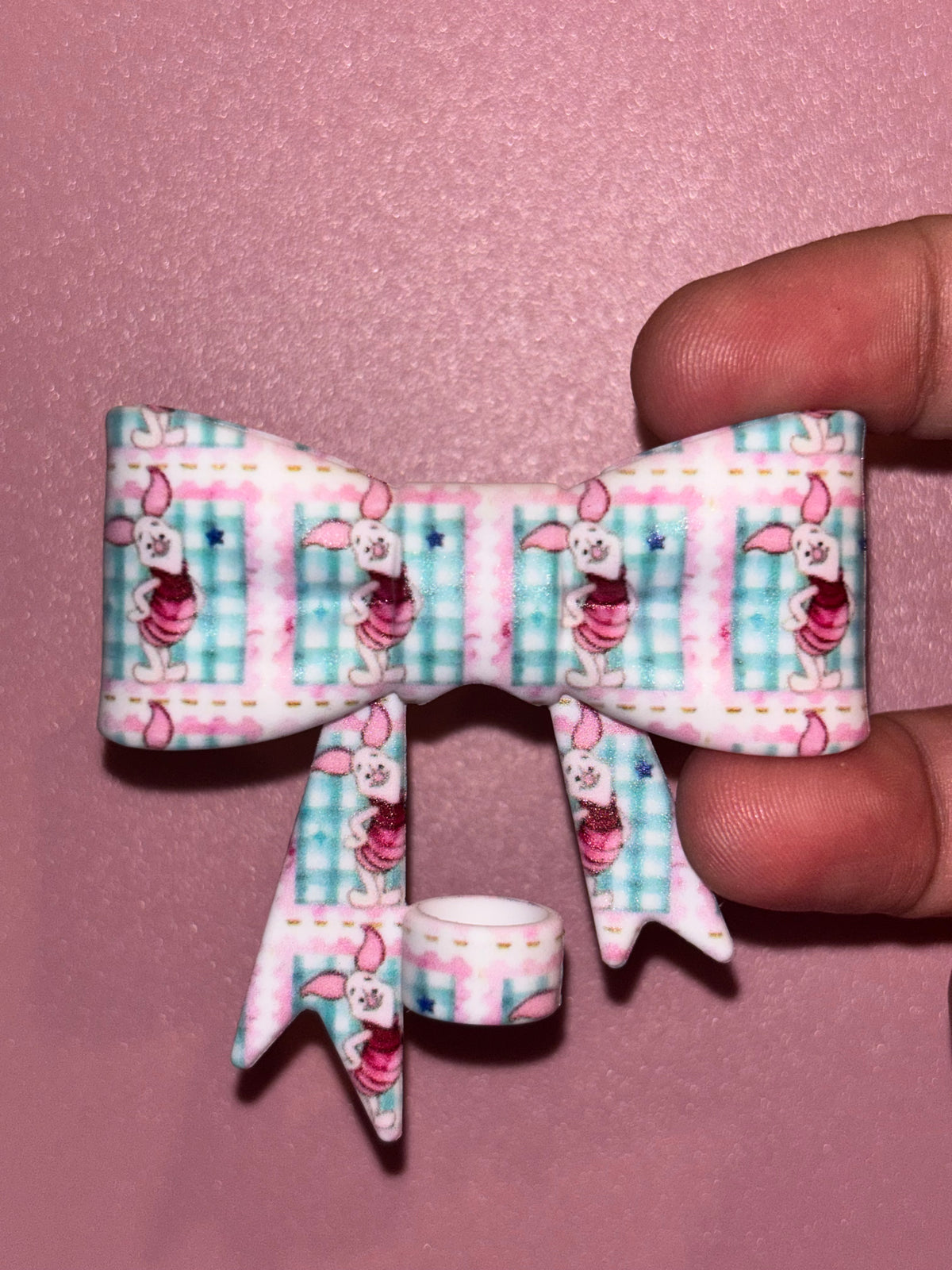 Piglet Pink & Teal Gingham - Bow