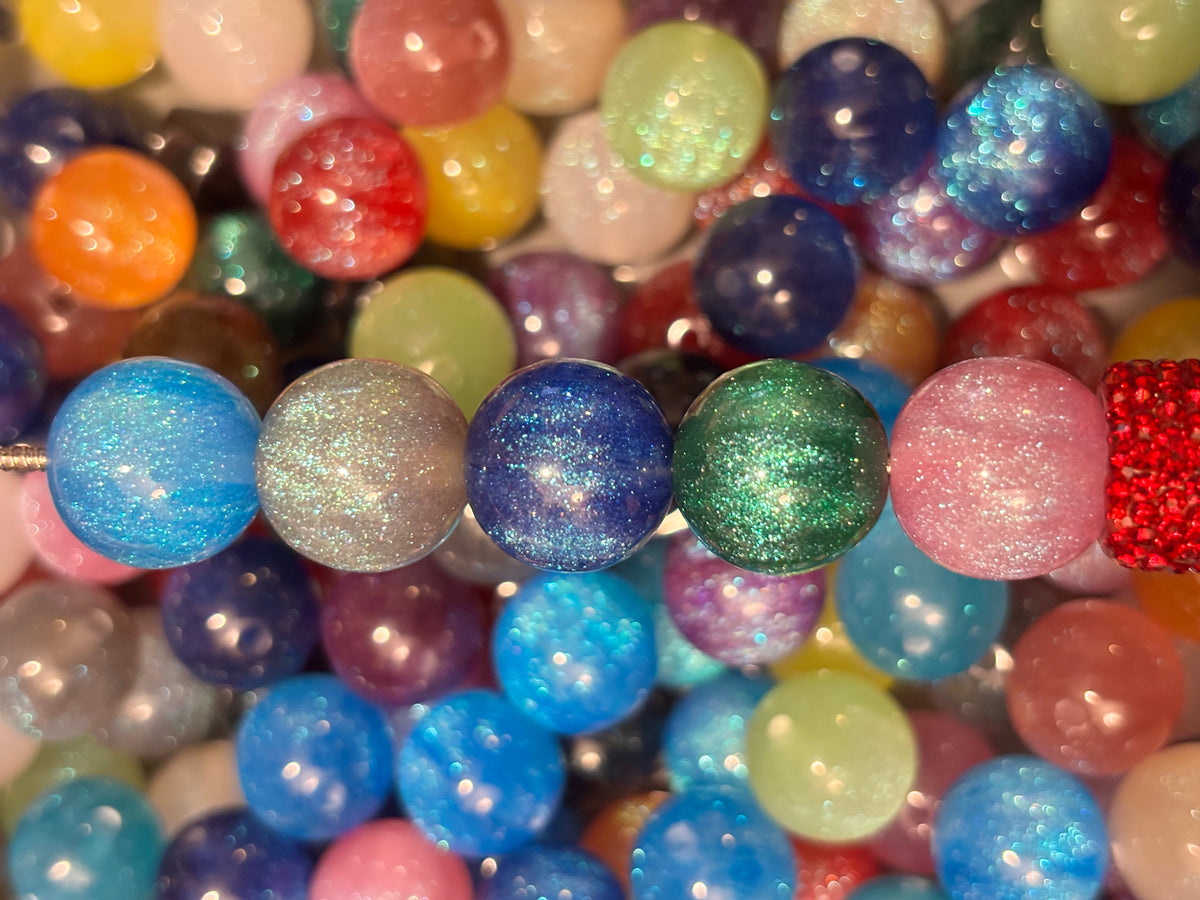 Multicolor Glitter Round - 16mm beads (10 pcs)
