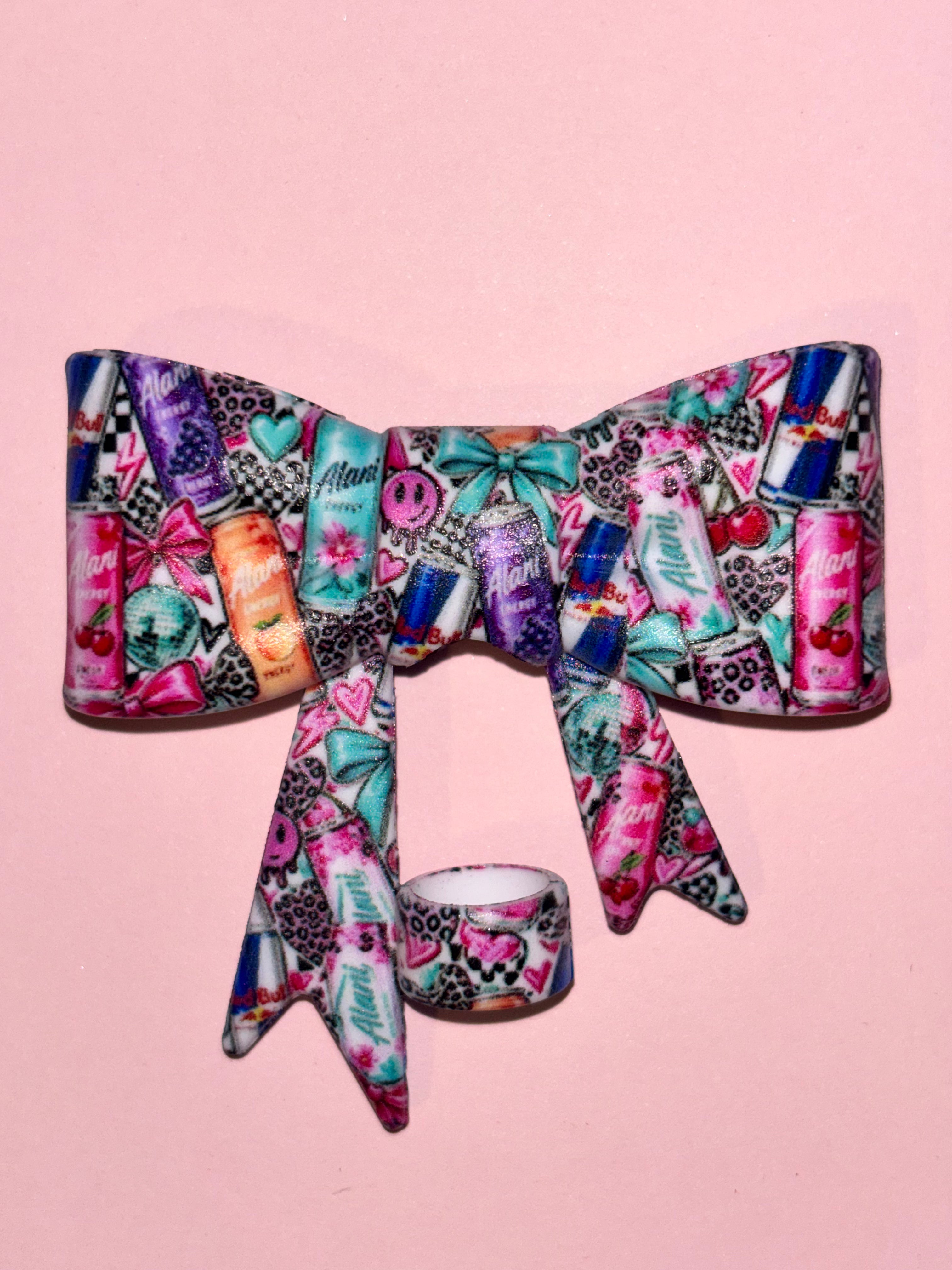 AL*** Energy Drink Pink & Turquoise Leopard Coquette - Bow