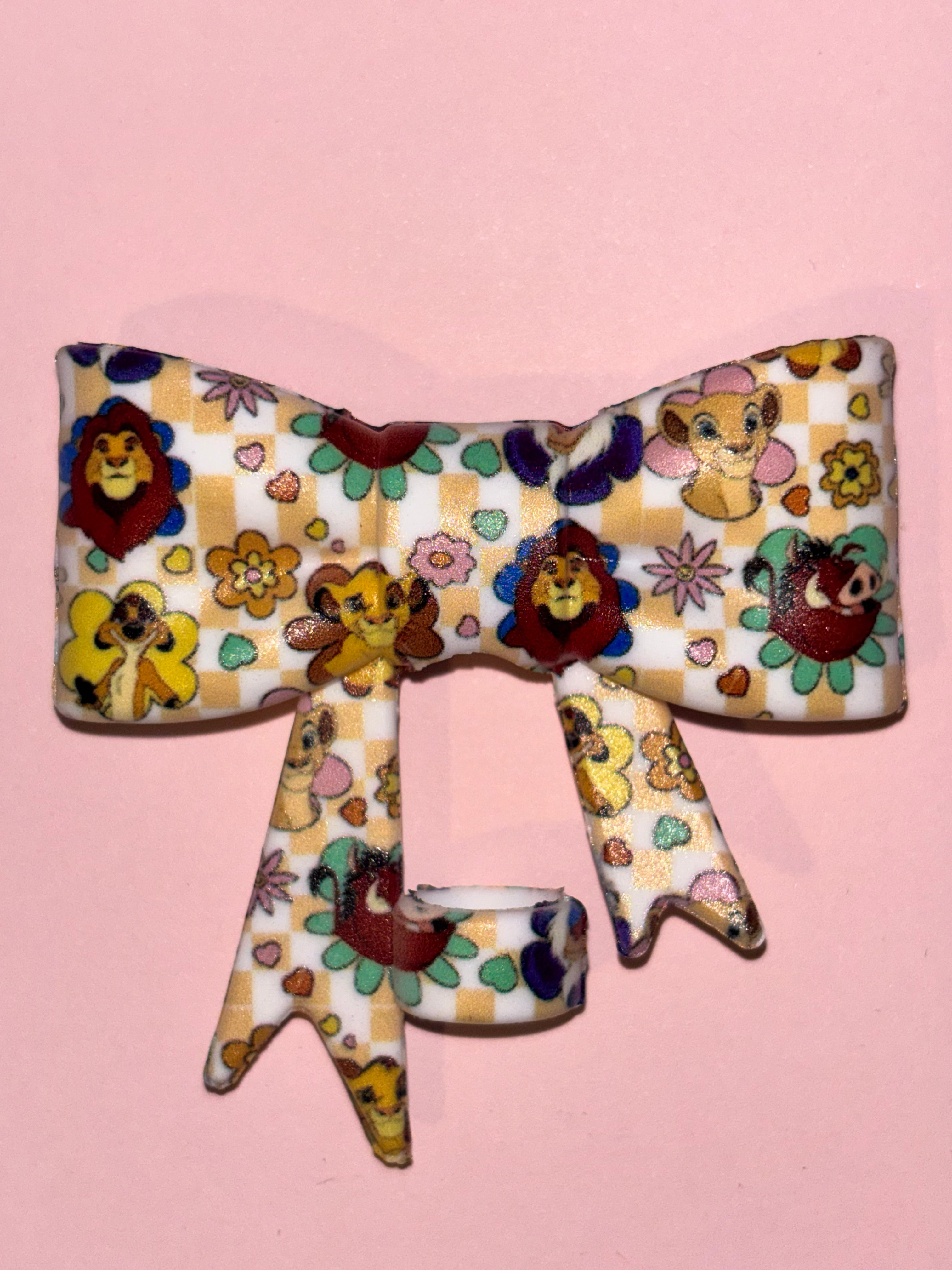 Lion King Flower Faces & Yellow Checkerboard - Bow