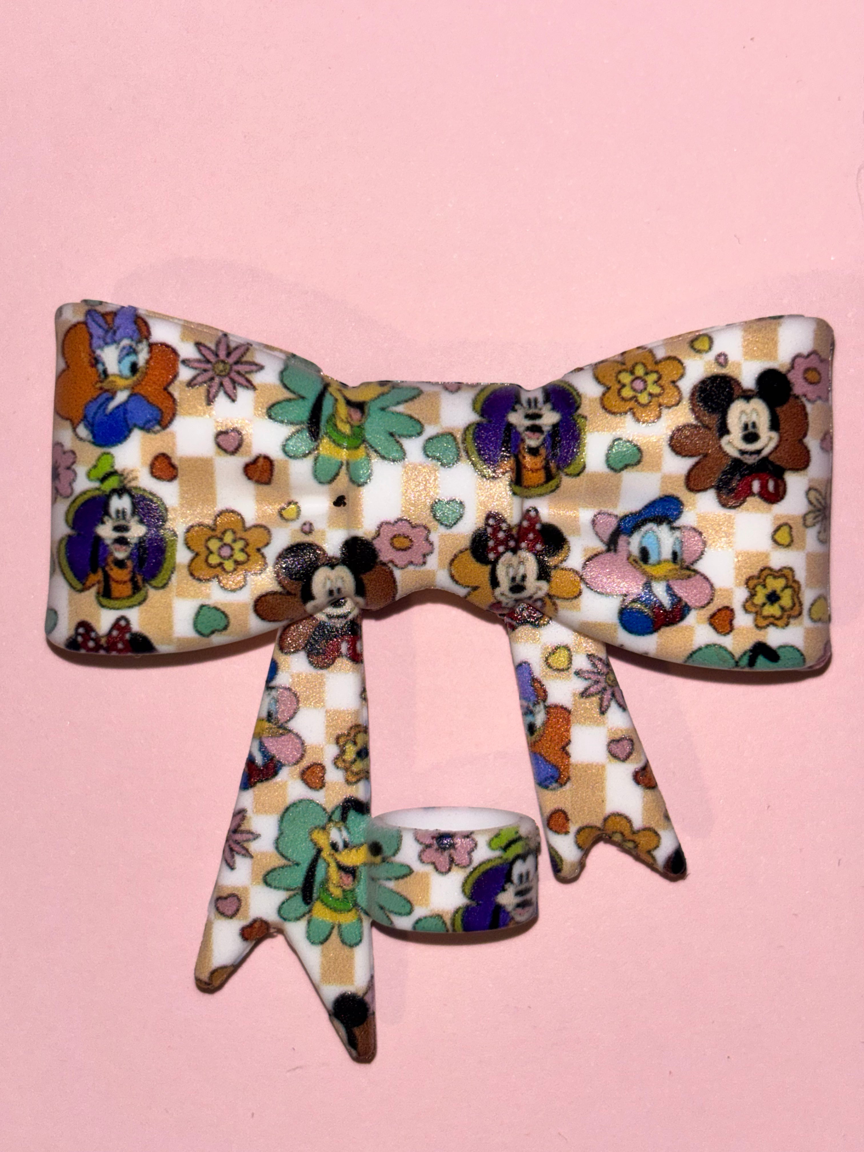 Mickey & Friends Flower Faces Yellow Checkerboard - Bow