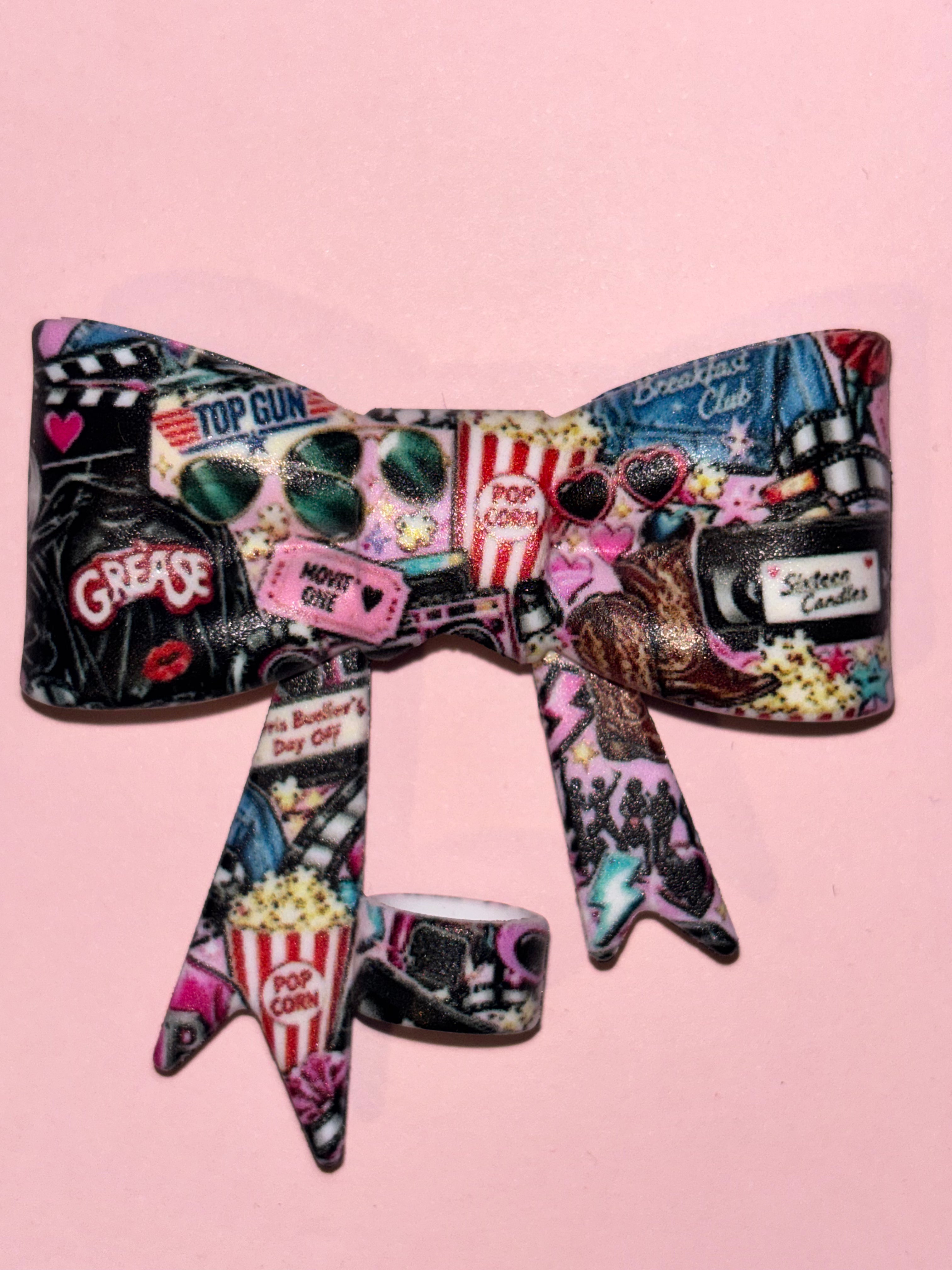 Retro Movie Night Popcorn & VHS Pink Collage - Bow